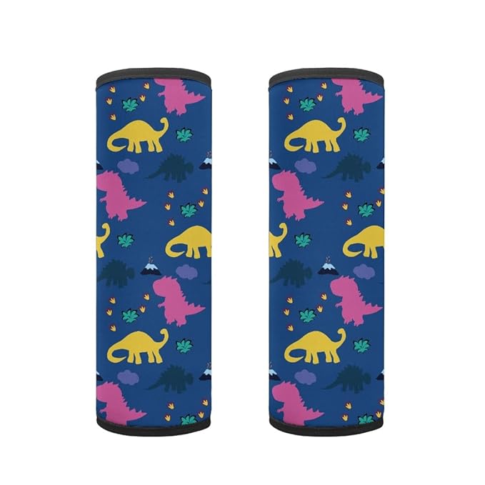 ENLACHIC Baby Car Seat Belt Cover, Cute Dinosaur Print Car Seat Shoulder Strap Pads, Infant Car Seat Cushion Safety Seatbelt Protector for Kids Boys Girls,Pink Yellow Dinosaurs