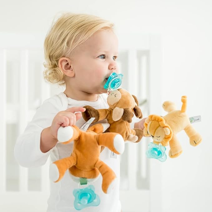 PaciBuddy Lion Pacifier Holder - Plush Toy Includes Detachable Pacifier - Adapts to Name Brand Pacifiers - Baby Gift Suitable for All Ages - Infant Binky, Soother, Paci, Plush Baby Toy
