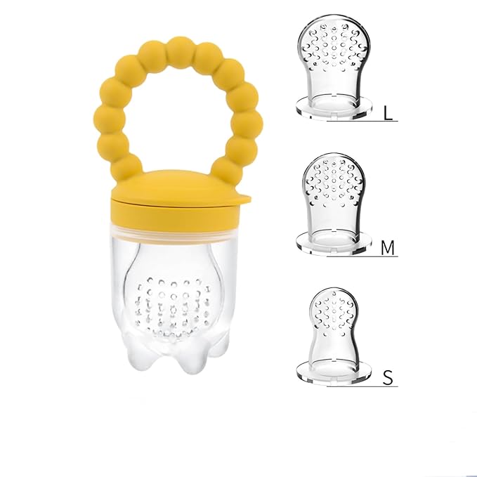 Fruit Pacifier Feeder Baby Fruit Food Feeder Pacifier Silicone Fruit Feeder Baby Fruit Feeder Pacifiers Teething Relief Toys for Baby Kids Children(Dark Yellow