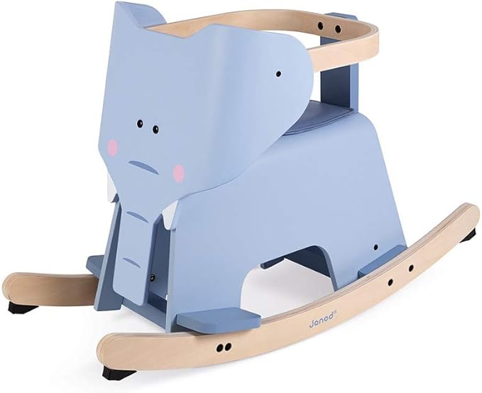 Janod Rocking Elephant – Classic Wood Rocker Ride-On Toy - Ages 1+ - J08024