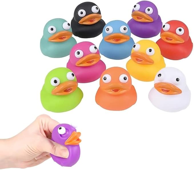The Dreidel Company Rubber Duck Eye Poppers, Squeeze to Quack, Toy Assortment Duckies for Kids, Bath Birthday Gifts Baby Showers Summer Beach and Pool Activity, 2" (10-Pack)