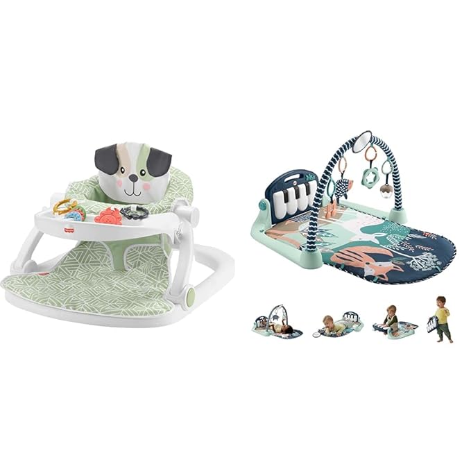 Fisher-Price Baby Portable Baby Chair Sit-Me-Up Floor Seat with Snack Tray and Developmental Toys, Puppy Perfection [Amazon Exclusive] & Kick & Play Piano Gym