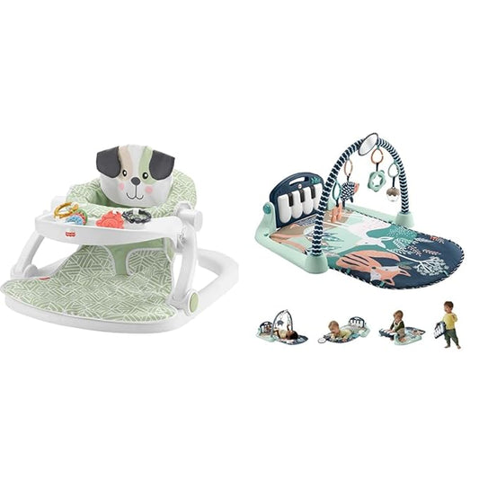 Fisher-Price Baby Portable Baby Chair Sit-Me-Up Floor Seat with Snack Tray and Developmental Toys, Puppy Perfection [Amazon Exclusive] & Kick & Play Piano Gym
