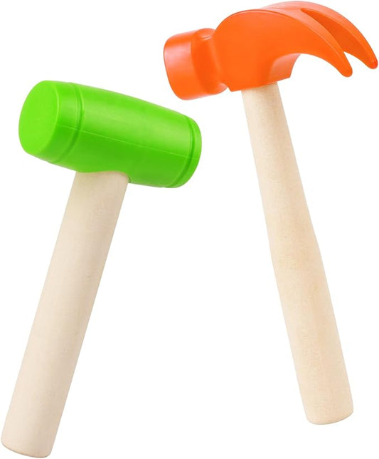 2pcs Toy Hammer Simulation Wooden Hammers Small Plastic Toddler Claw Hammer Portable Kids Maintenance Tools Toys Pretend Fake Mallet Hammers for Boys Girls