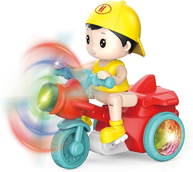 Miracland 360° Stunt Tricycle Toy, Riding-Simulation Pedicab with LED Lights & Dynamic Music, STEM Spinning Electric Trike Gift for Kids (Red)