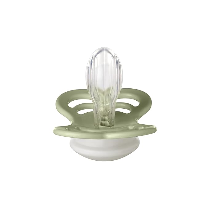 BIBS Supreme Baby Pacifier 2-Pack | Made in Denmark | BPA Free Dummy Soother, Symmetrical Nipple. Silicone, Size 2 (6-18 Months), Sage Glow/Cloud Glow