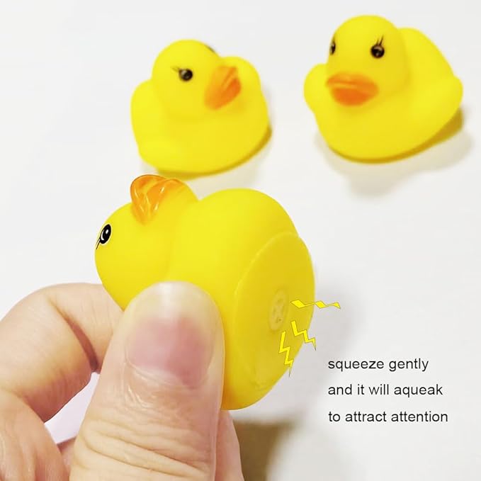 SOHAPY 100Pcs Mini Yellow Rubber Ducks Tiny Baby Shower Rubber Ducks, Squeak Fun Baby Yellow Rubber Bath Toy Float Fun Decorations for Shower Birthday Party Favors Cupcake Carnival Game Gift (100Pcs)