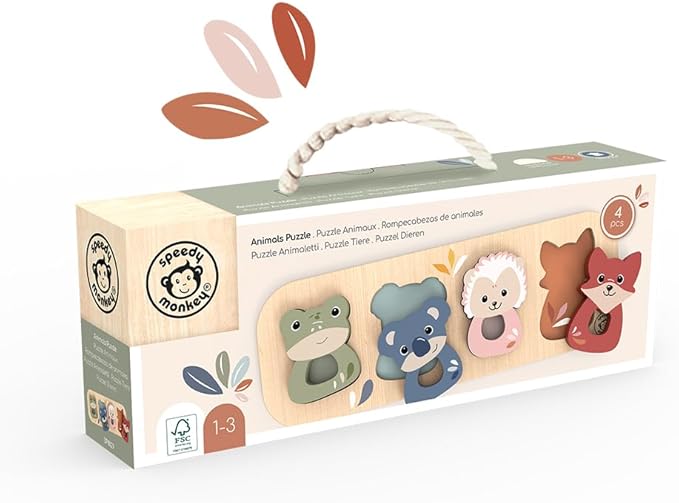SPEEDY MONKEY Wooden Animal Puzzle for Toddlers 12m+ | Educational Animal Shape Sorter Puzzle | Colorful Sorting Play Baby Toy | Fine Motor & Cognitive Learning Toy for Kids & Preschoolers