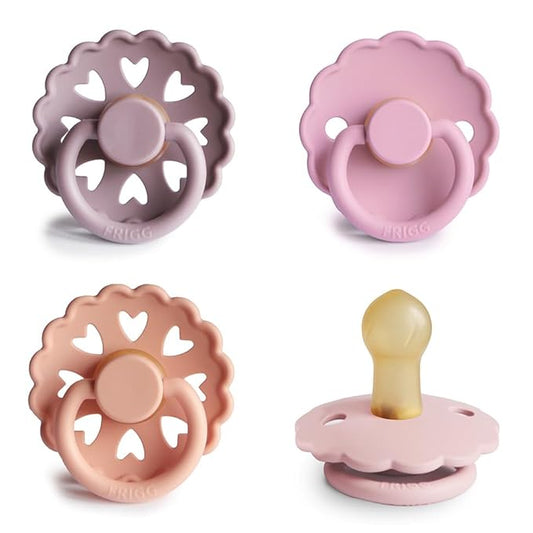 FRIGG Natural Rubber Baby Pacifier 4-Pack Sunset Bliss | Made in Denmark | BPA-Free (0-6 Months)