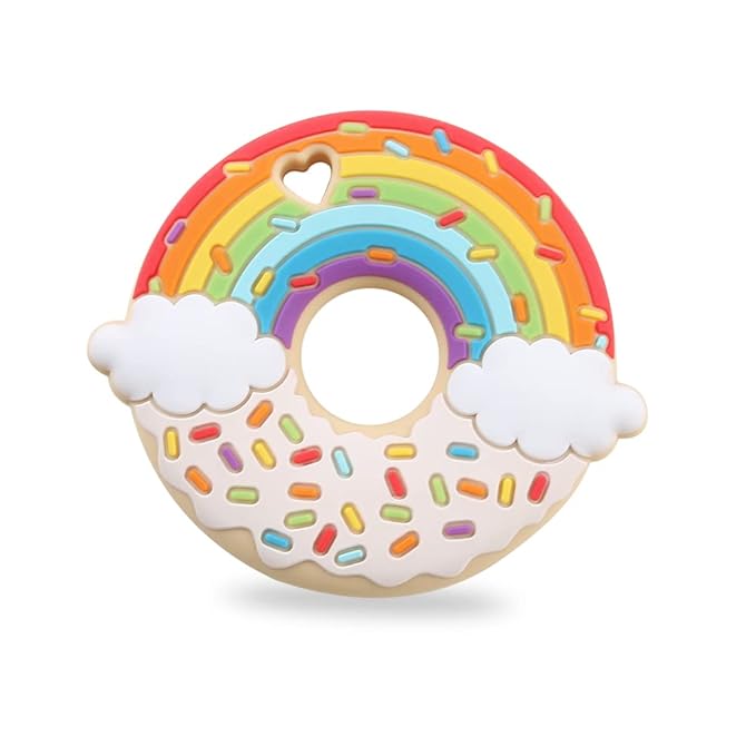 Rainbow Donut Sensory Chew Teether for Boys and Girls,Food Grade Silicone Safety Chewy Teething Toy for Kids with Autism, ADHD,Oral Motor,Teething,Biting Needs