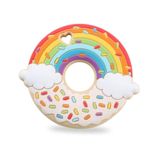 Rainbow Donut Sensory Chew Teether for Boys and Girls,Food Grade Silicone Safety Chewy Teething Toy for Kids with Autism, ADHD,Oral Motor,Teething,Biting Needs