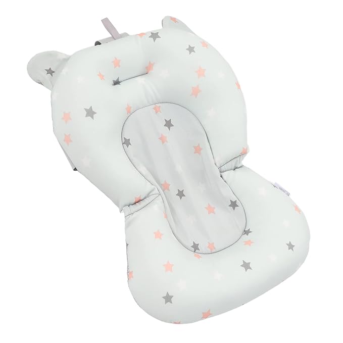 Baby Bath Seat Cushion, Floating Safe Foldable Adjustable Infant Bath Supporter for Newborn, Soft Bath Pillow Baby Bath Pillow for Bathtub (Light Blue Stars)