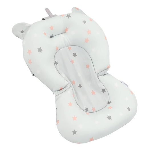 Baby Bath Seat Cushion, Floating Safe Foldable Adjustable Infant Bath Supporter for Newborn, Soft Bath Pillow Baby Bath Pillow for Bathtub (Light Blue Stars)