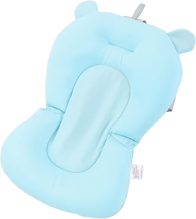 Baby Bath Seat, Baby Bath Cushion Floating Newborn Bathtub Mat Baby Bath Mat Infant Bath Supporter Net Baby Bathtub Pillow Bath Supporter for Newborn (Blue Bear)