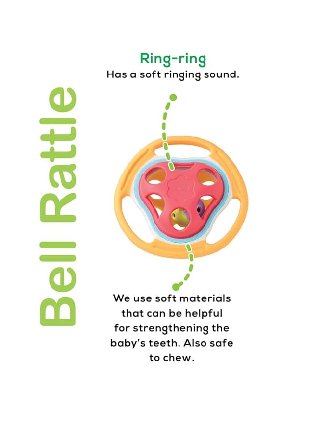 BaBeloved Bell Rattle Baby Teething Toys Multiple Sensory Montessori Baby Teether Toys Soft Food-Grade Teethers for Babies Rattling Teething Relief, Chew Toy for Babies 0-12 Months, BPA Free