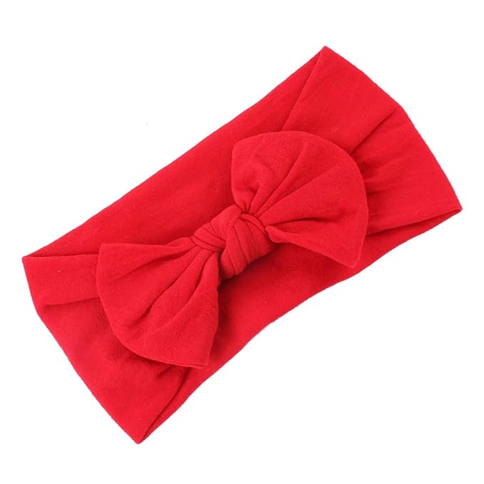 AKOAK 1 Pack Solid Color Skin-friendly Baby Headband Elastic Soft Nylon Headband Cute Baby Bow Headband (Red)