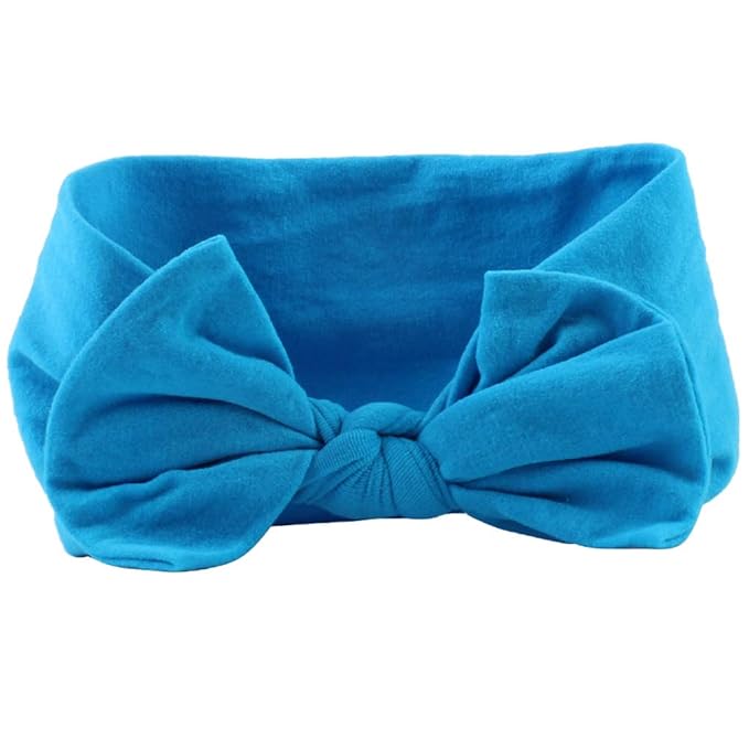 AKOAK 1 Pack Solid Color Skin-friendly Baby Headband Elastic Soft Nylon Headband Cute Baby Bow Headband (Blue)