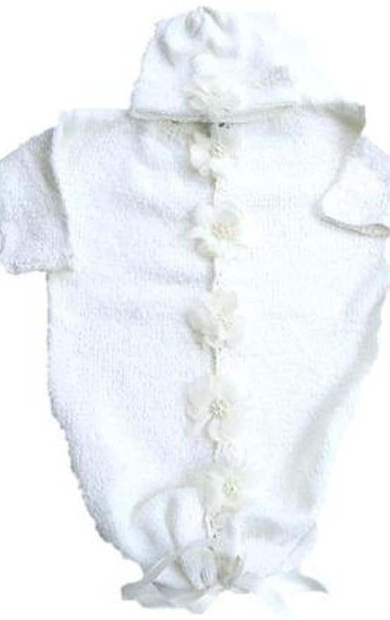 Knitted Crochet Finished White Chenille Baby Bunting Hat Set