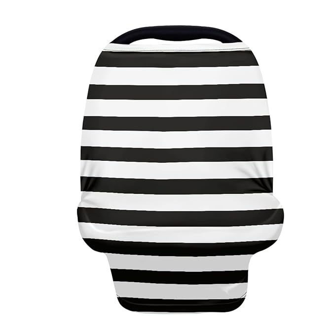 Coldinair Black White Stripes Print Baby Car Seat Covers Ultra Soft Stretchy Carseat Canopy for Babies,Multi- use Breastfeeding Nursing Covers/Shopping Cart Cover