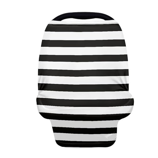 Coldinair Black White Stripes Print Baby Car Seat Covers Ultra Soft Stretchy Carseat Canopy for Babies,Multi- use Breastfeeding Nursing Covers/Shopping Cart Cover