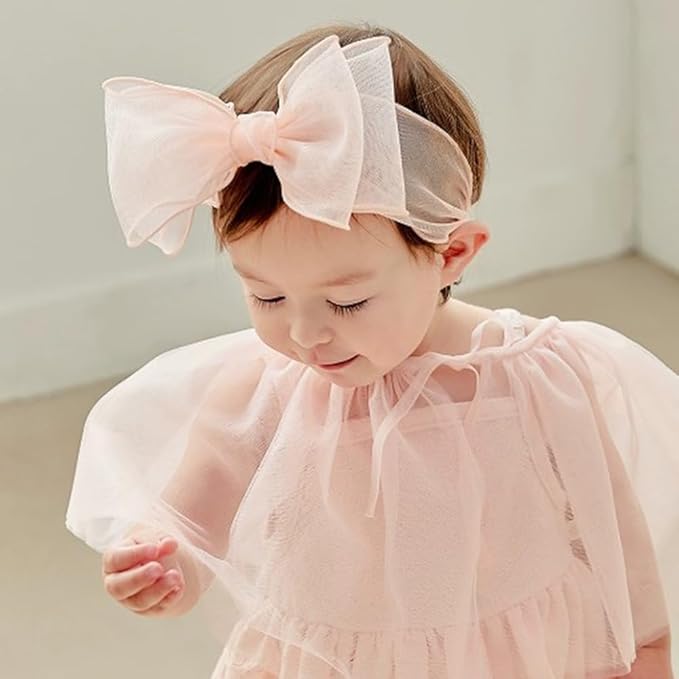 Cute Lace Bow Baby Girls Headbands White Knot Headband Soft Chiffon Hair Band for Newborn Infant Toddler Kids Hair Accessories (Pink D)
