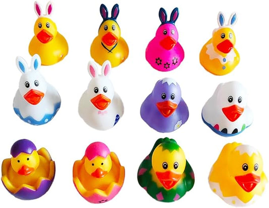 12Pcs Assorted Rubber Duck Easter Duck Toys,Small Rubber Ducks in Bulk for Jeep Ducking Baby Bath Toys Christmas Party Favors Supplies Decoration