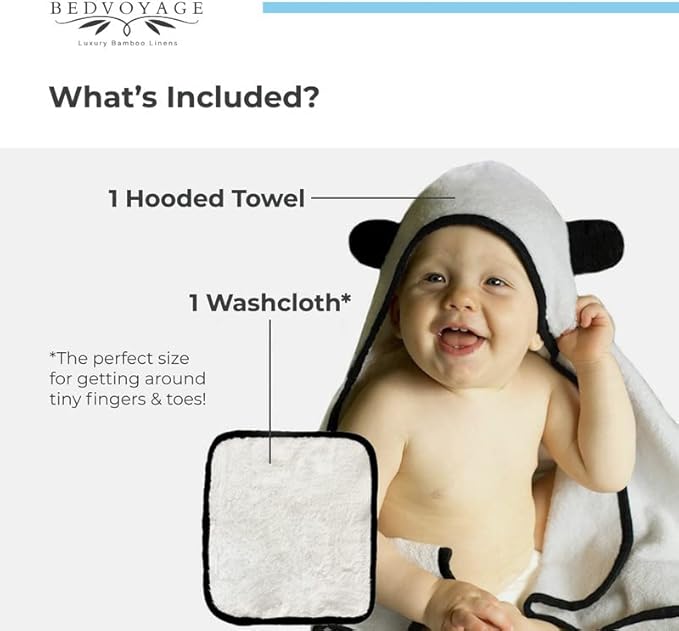BedVoyage Baby Hooded Towel, 2pc with Baby Washcloth, Viscose Derived from Bamboo & Cotton, Toddler Bath Towels, Gentle, Plush & Absorbent for Babies & Toddlers