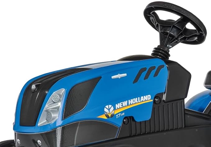 ROLLY TOYS rollyFarmtrac New Holland Tractor 601295 | Pedal Tractor with Motorised Bonnet to Open Seat Adjustment, Whisper Bicycle Tyre Chain Protector/3 Years, Blue, TÜV/GS geprüft
