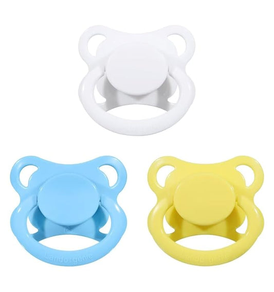 Landofgenie Large Shield Adult Size Pacifiers Set Moon Shaped Cutie Pacifier 3 Pack - White+Blue+Yellow