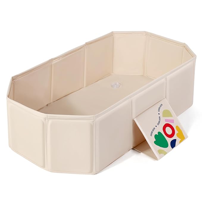 Orzbow Collapsible Baby Bathtub, Toddler Bathtub with Non-Slip Base, Portable Bath Tub for Kids Infant 12 Months+ Travel, Easy to Clean, Stable & Durable, Space-Saving, White