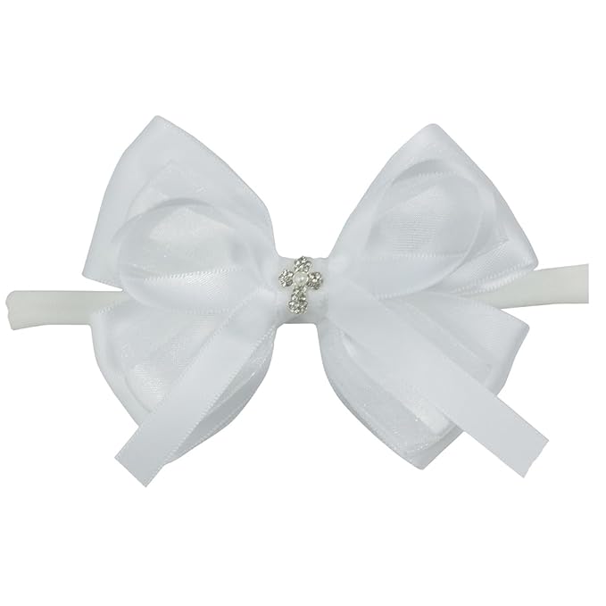 Nihao Baby White Lace Bow Big Baptism Headband for Baby Girls -1 PCS