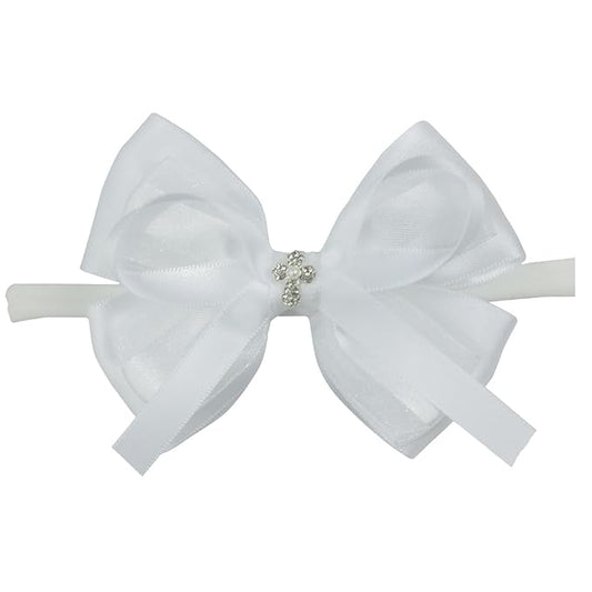 Nihao Baby White Lace Bow Big Baptism Headband for Baby Girls -1 PCS