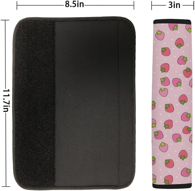 UNICEU Car Accessories Seat Belt Covers Shoulder Pads Seatbelt Strap Cover for Adults Women Kids, Cute Pink Strawberry Printed Neoprene Car Seatbelt Cushion Covers