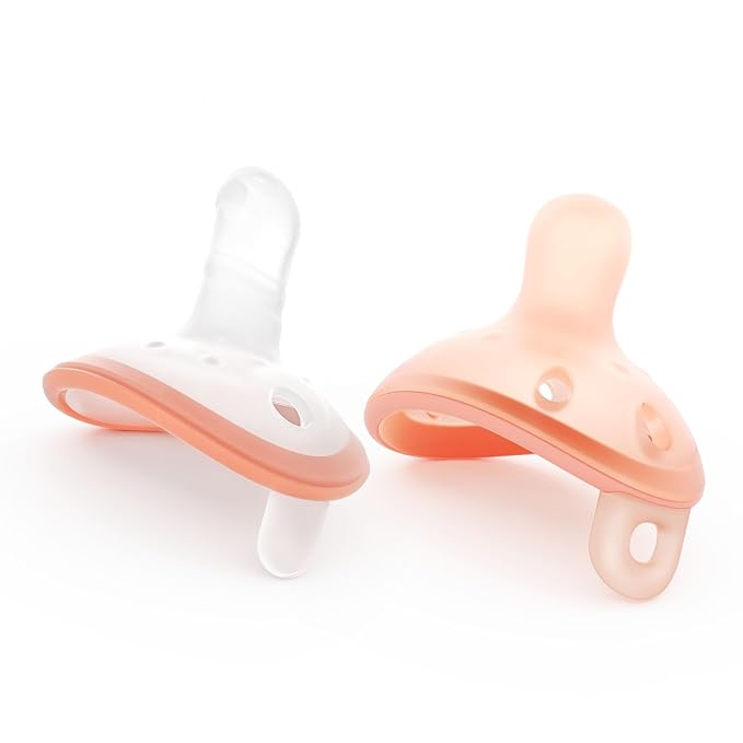 Garkoko Baby Pacifiers 0-6 Month, Soft Silicone Newborn Pacifiers with Large Air Holes, BPA Free, Set of 2 in Thumb & Breast-Like Shape