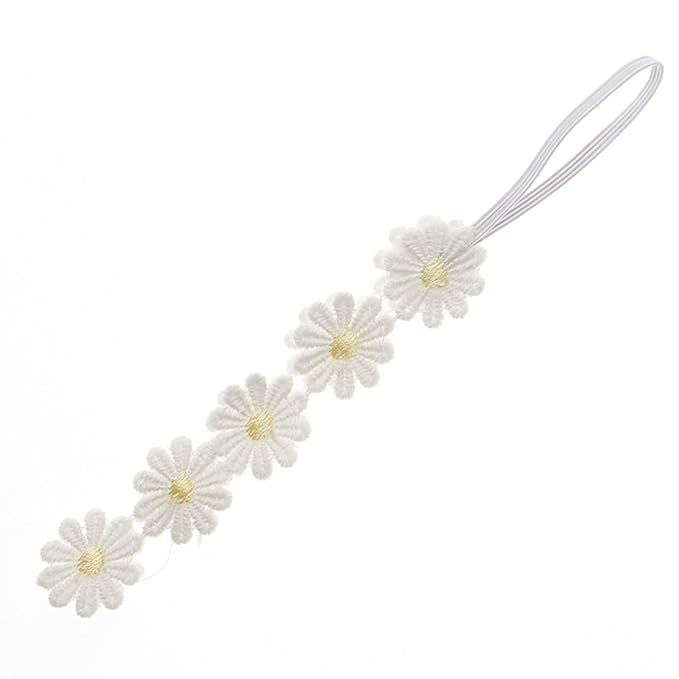 Women Girls Lace Daisy Flower Headband Soft Hair Bands Floral Crown Wreath Flower Headpiece (Yellow)