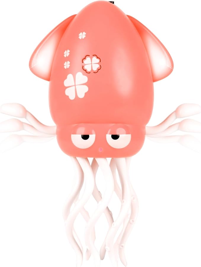 Magic Dancing Octopus Toy, Squid Crawling Toy with LED Light & Music, USB Rechargeable Interactive Baby Toys, Tummy Time Toys for Toddler Boys Girls Birthday (Pink)