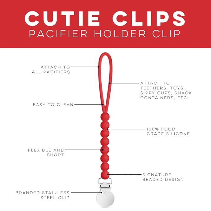 Ryan & Rose Cutie Clip Judy - Pacifier Clip Holder Silicone (Judy, Red)