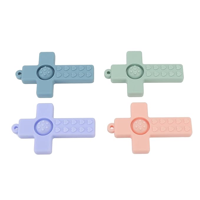 4PCS Baby Teething Toys, Cross Shape Teethers with Silicone Lanyard, Colorful Infant Chew Toys for Newborn Infant