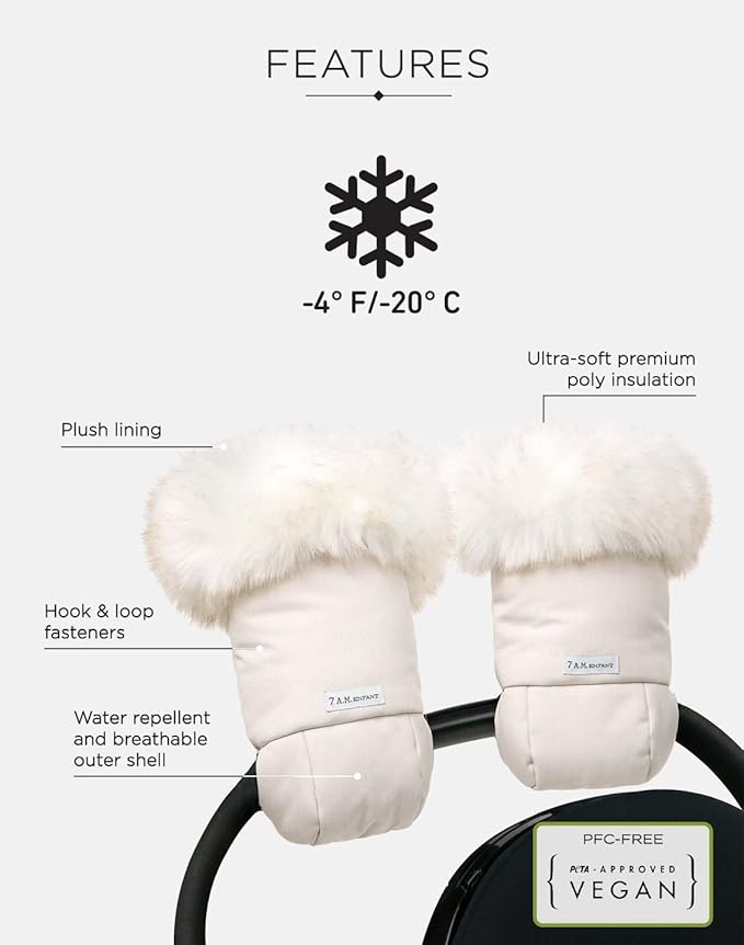7AM Enfant Stroller Warmmuffs Gloves - Anti-Freeze Stroller Mittens for Handlebars, Water Repellent Hand Warmer Muff for Cold Weather, Plush Lined Stroller Warmmuffs | Winter Stroller Accessories