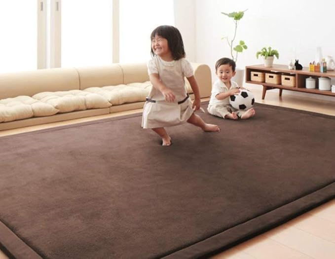Loartee Nursery Rug Coral Velvet Crawling Rugs Mat Area Rugs Play Crawling Mat(4'11"x6'7", Coffee) for Toddler Children Play Mat Yoga Mat Exercise Pads Carpet