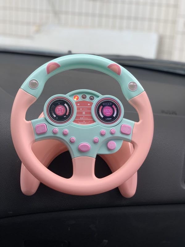 Simulated Driving Controller Portable Simulated Steering Wheel Copilot Toy Children's Small Steering Toy Gift Funny Interactive Driving Wheel with Music. (Pink)