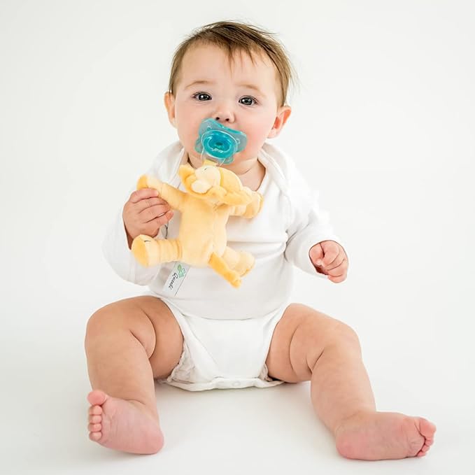 PaciBuddy Lion Pacifier Holder - Plush Toy Includes Detachable Pacifier - Adapts to Name Brand Pacifiers - Baby Gift Suitable for All Ages - Infant Binky, Soother, Paci, Plush Baby Toy