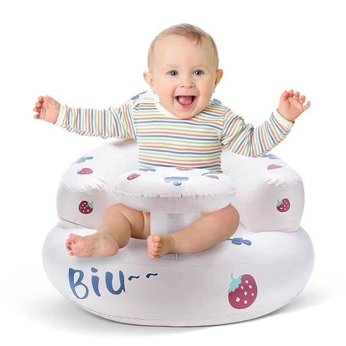 Inflatable Baby Floor Seat – Portable Baby Bouncer Self Inflatable seat for Babies 3 Months &-Up with Built-in Air Pump for Sitting Back Support