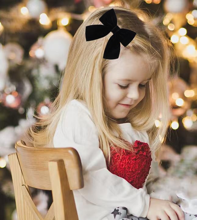 Hjiaruiky Hair Bows, 2pcs Handmade Velvet Bows for Girls Toddlers, Light Weight Hair Clips, Sturdy Alligator Clips, Black