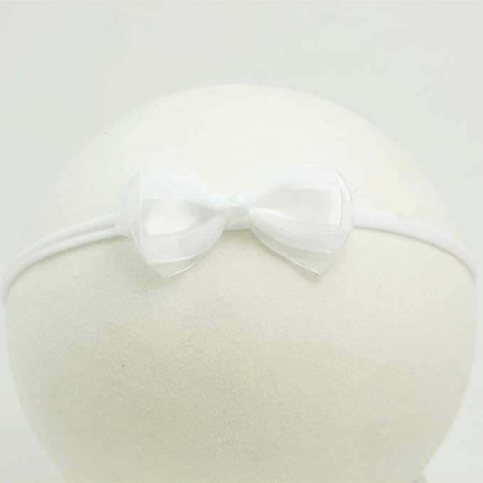Handmade White Pearl Newborn Headband Baby Girl White Bow HairBand Baptism Headbands Set