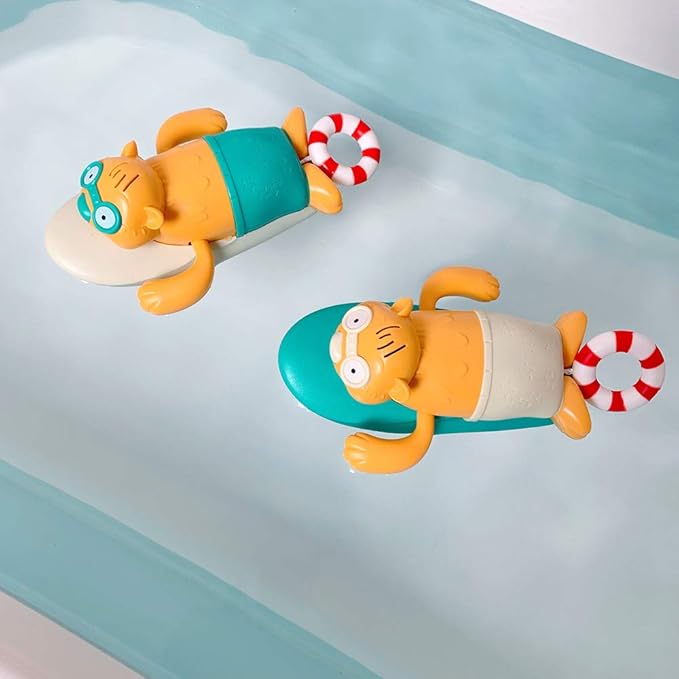 Pull String Baby Bath Toy Pull & Go Beaver Cute Surfing Beaver Swimming Beaver Windup Clockwork Bathtub Toy for Toddlers (Blue)