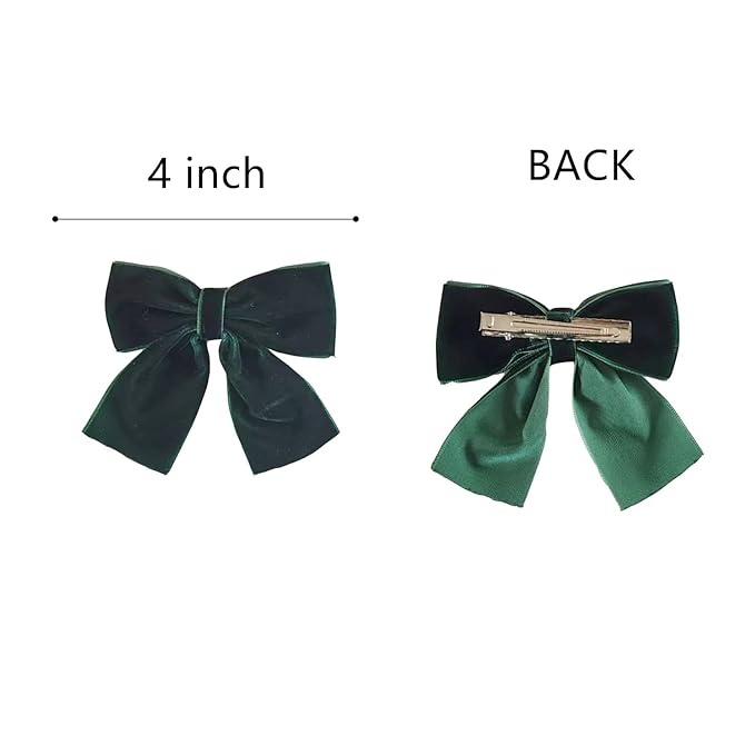Hjiaruiky Green Velvet Hair Bows Clips - Hand-made Big Bows for Little Girls
