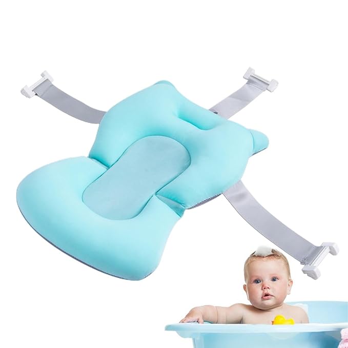 Baby Bath Pad | Foldable Travel Baby Baths Tub, Babies Tub with Soft Baths Mat, Babies Bath Seat Support Net, Non-Slip, 3 Safety Belts, for Home Travelling