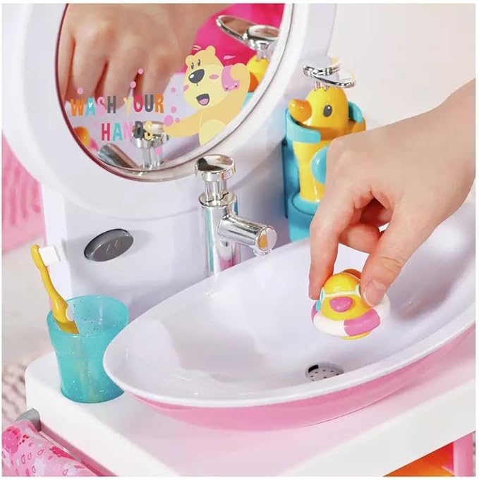 BABY born washbasin - Interactive doll sink with light and sound function - High-quality doll accessories - Includes toothbrush, toothbrush cup, soap dispenser and towel