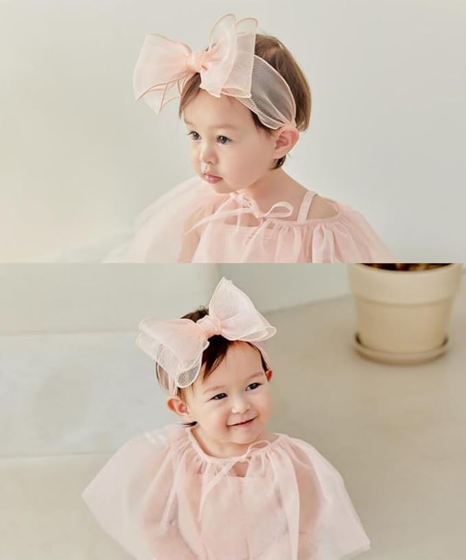 Cute Lace Bow Baby Girls Headbands White Knot Headband Soft Chiffon Hair Band for Newborn Infant Toddler Kids Hair Accessories (Pink D)